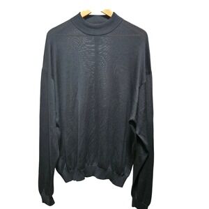 Baracuta Men's Mock Neck‎ Knit Sweater XXL Black Silk Cotton Blend Lightweight